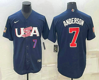 Mens USA Baseball #7 Tim Anderson Number 2023 Navy World Baseball Classic Stitched Jersey